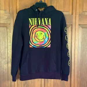 NIRVANA Hot Topic Black Hoodie with Tie-Dye Graphic Women’s Medium~LIKE NEW